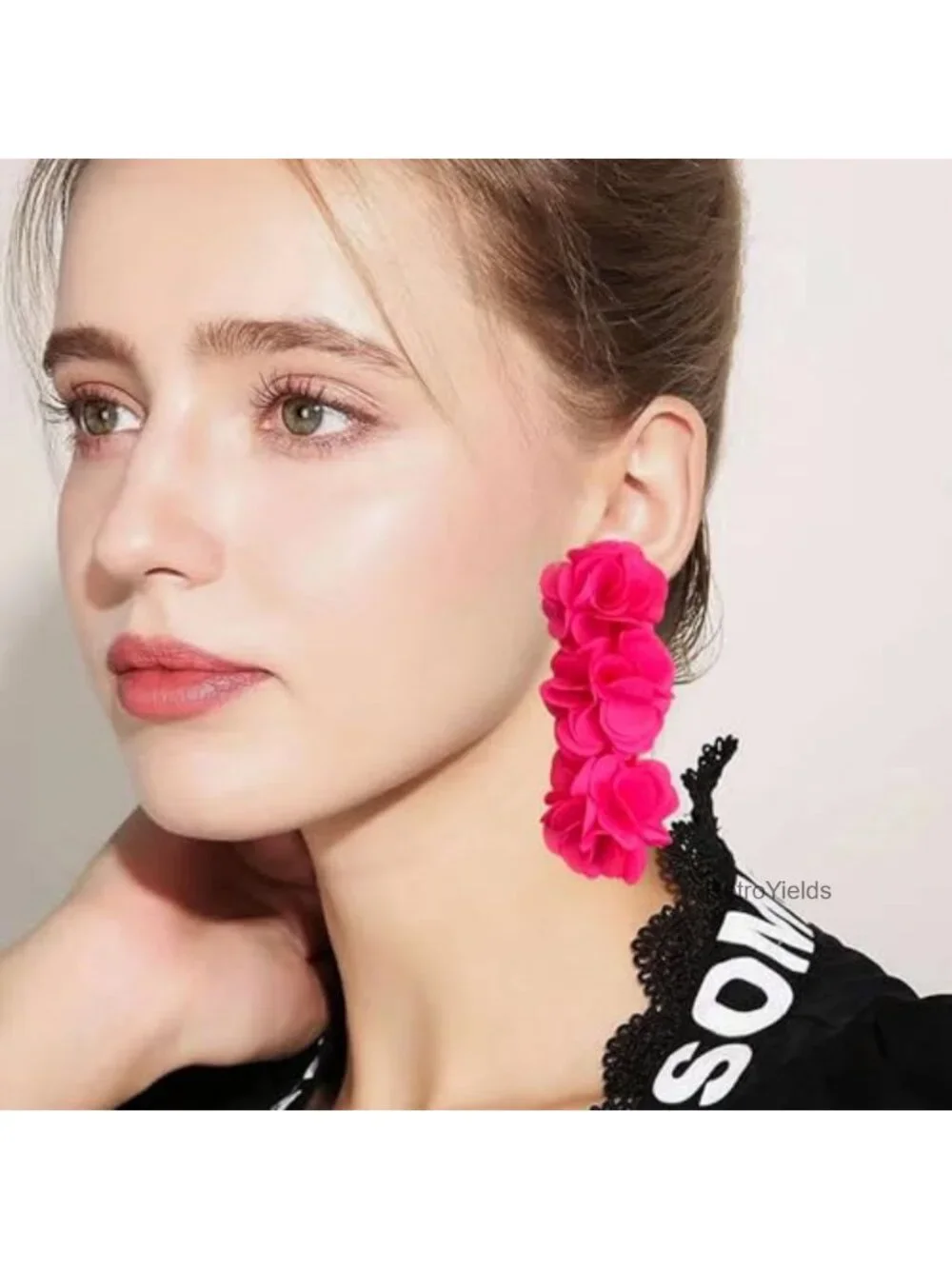 Handmade Bohemian Flower Tassel Dangle Earrings for Women - 3-Layer Fabric Drop